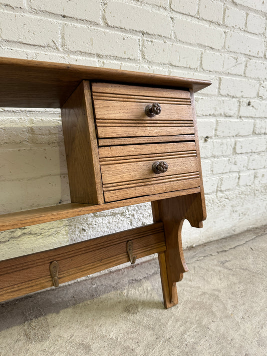 Antique French Wall Shelf with Hooks, c. 1900