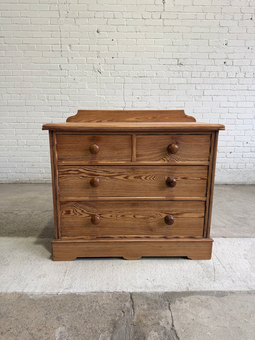 Antique Pitch Pine English Chest of Drawers, c. 1890