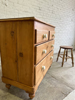 Antique Pine English Chest of Drawers with Ceramic Knobs c. 1900