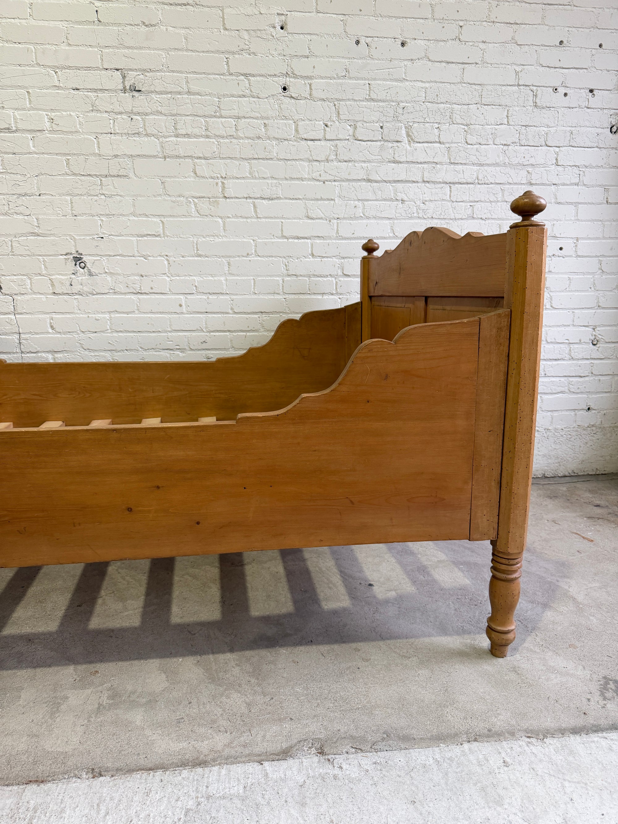Antique Pine Sleigh Bed, c. 1900
