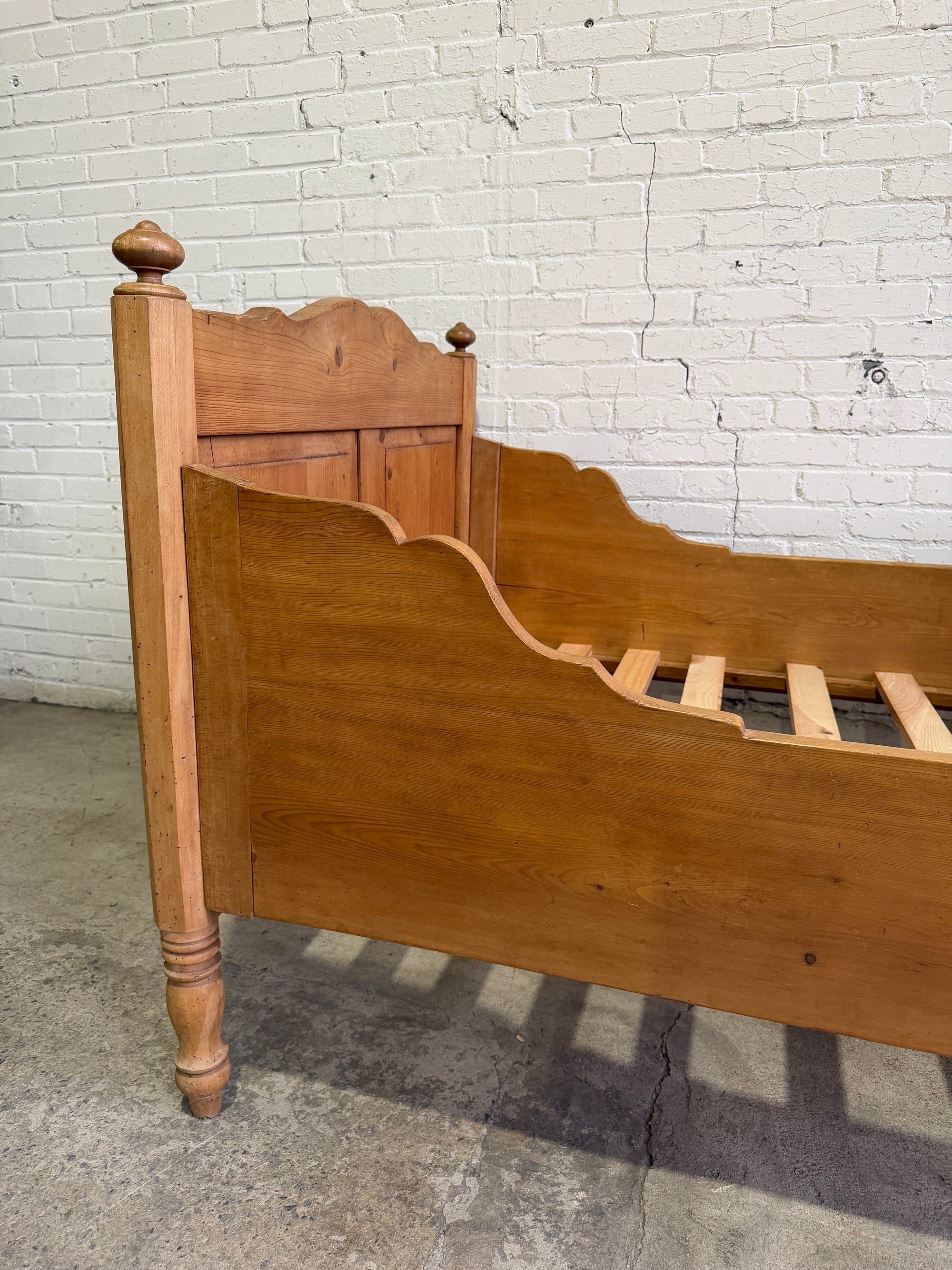 Antique Pine Sleigh Bed, c. 1900