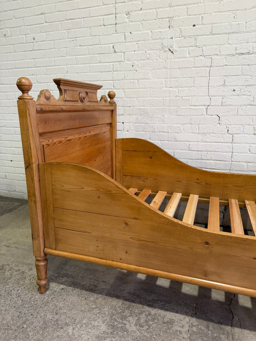 Antique Pine Sleigh Bed, c. 1890