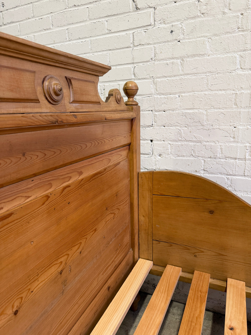 Antique Pine Sleigh Bed, c. 1890