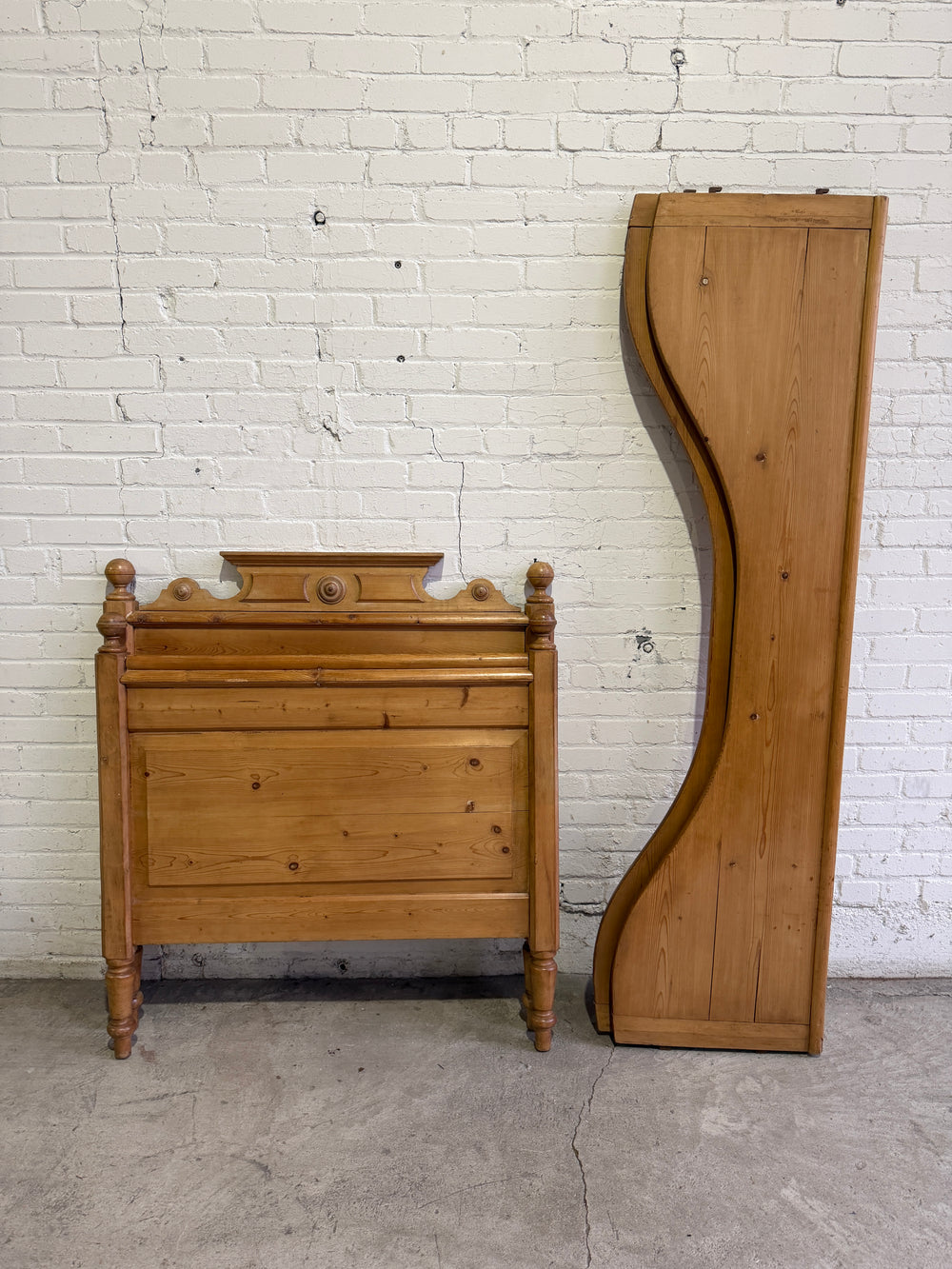 Antique Pine Sleigh Bed, c. 1890