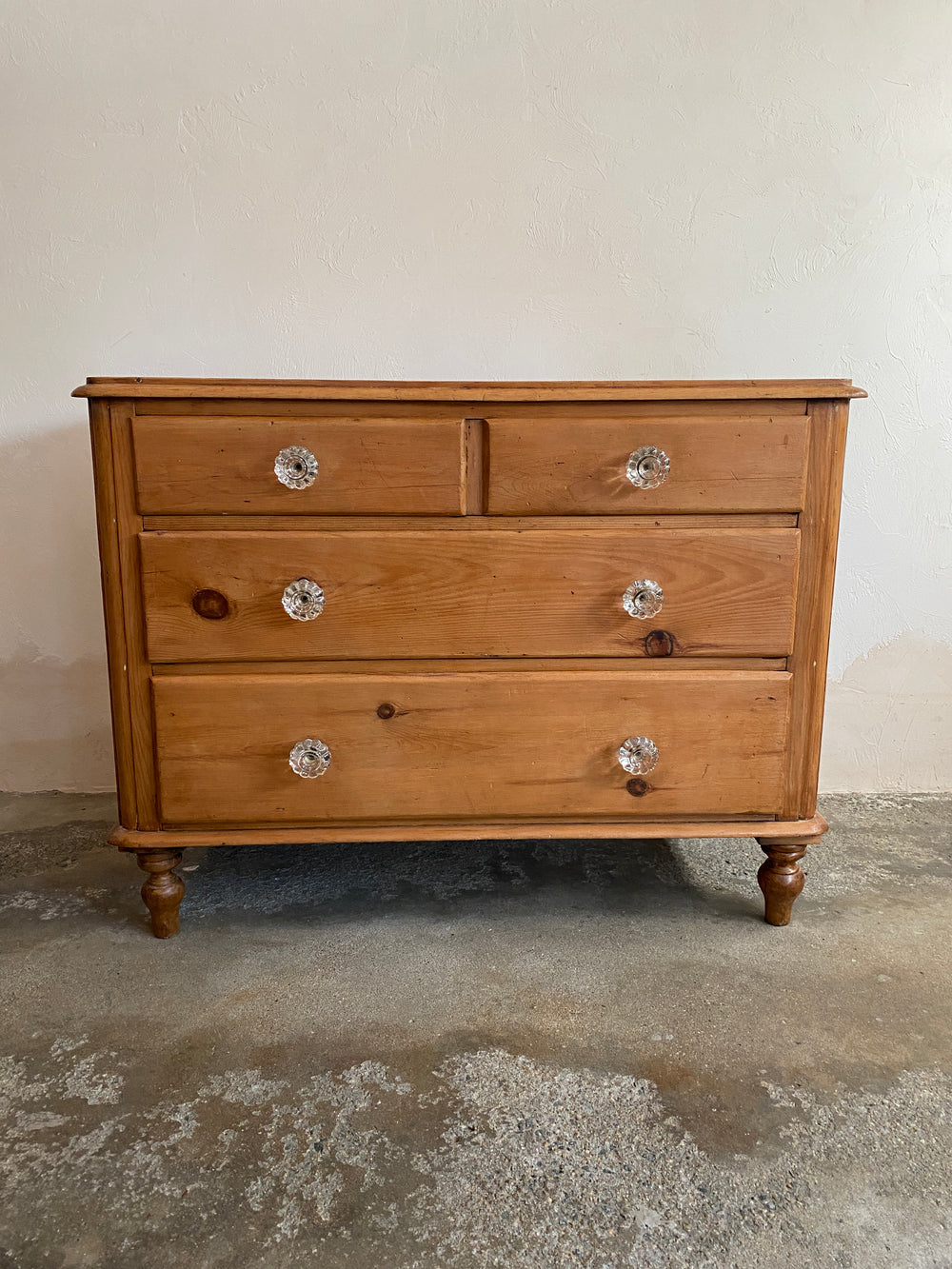 Antique Pine English Chest of Drawers with Glass Knobs c. 1890