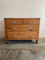 Antique Pine English Chest of Drawers with Glass Knobs c. 1890