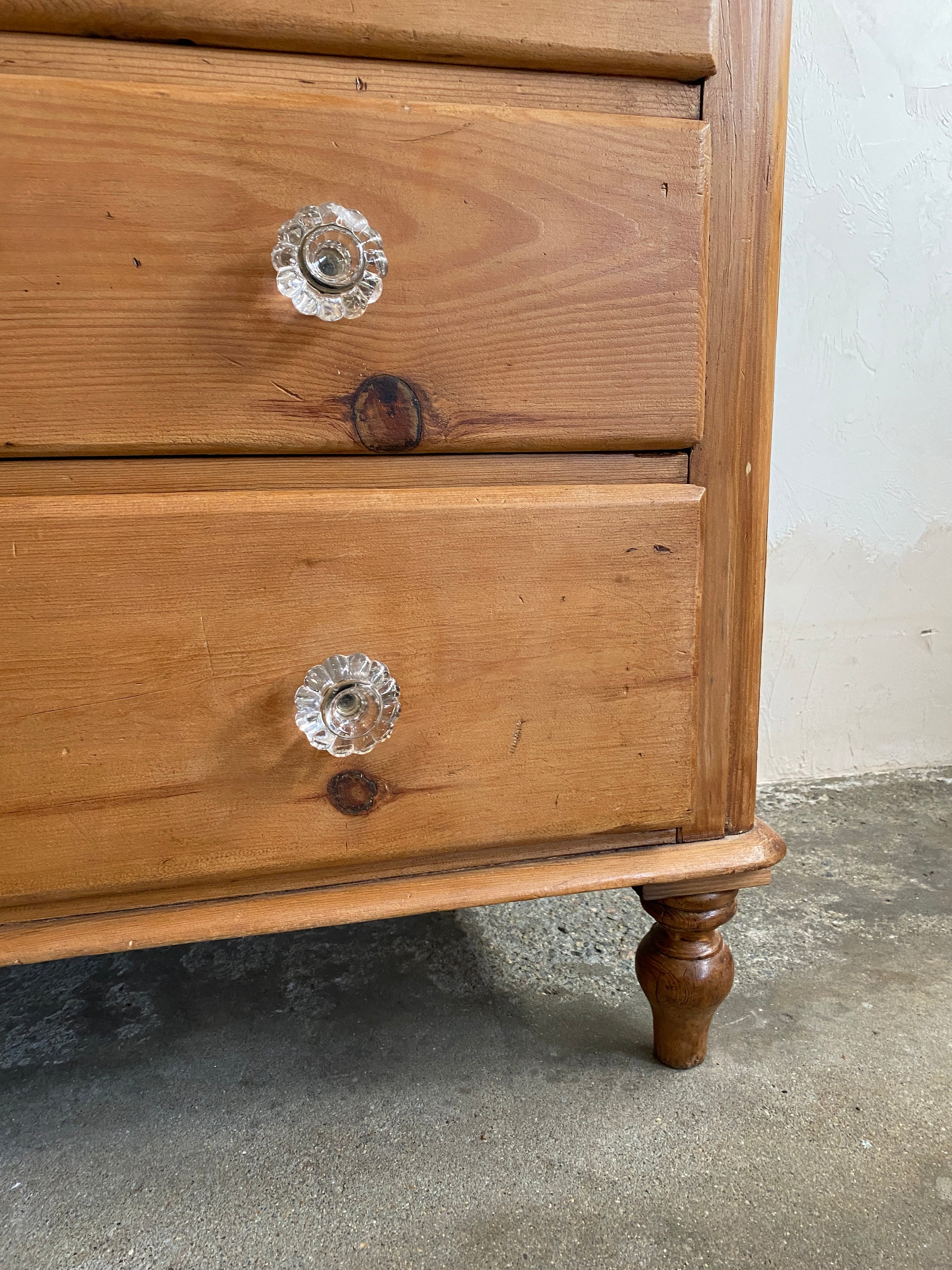 Antique Pine English Chest of Drawers with Glass Knobs c. 1890