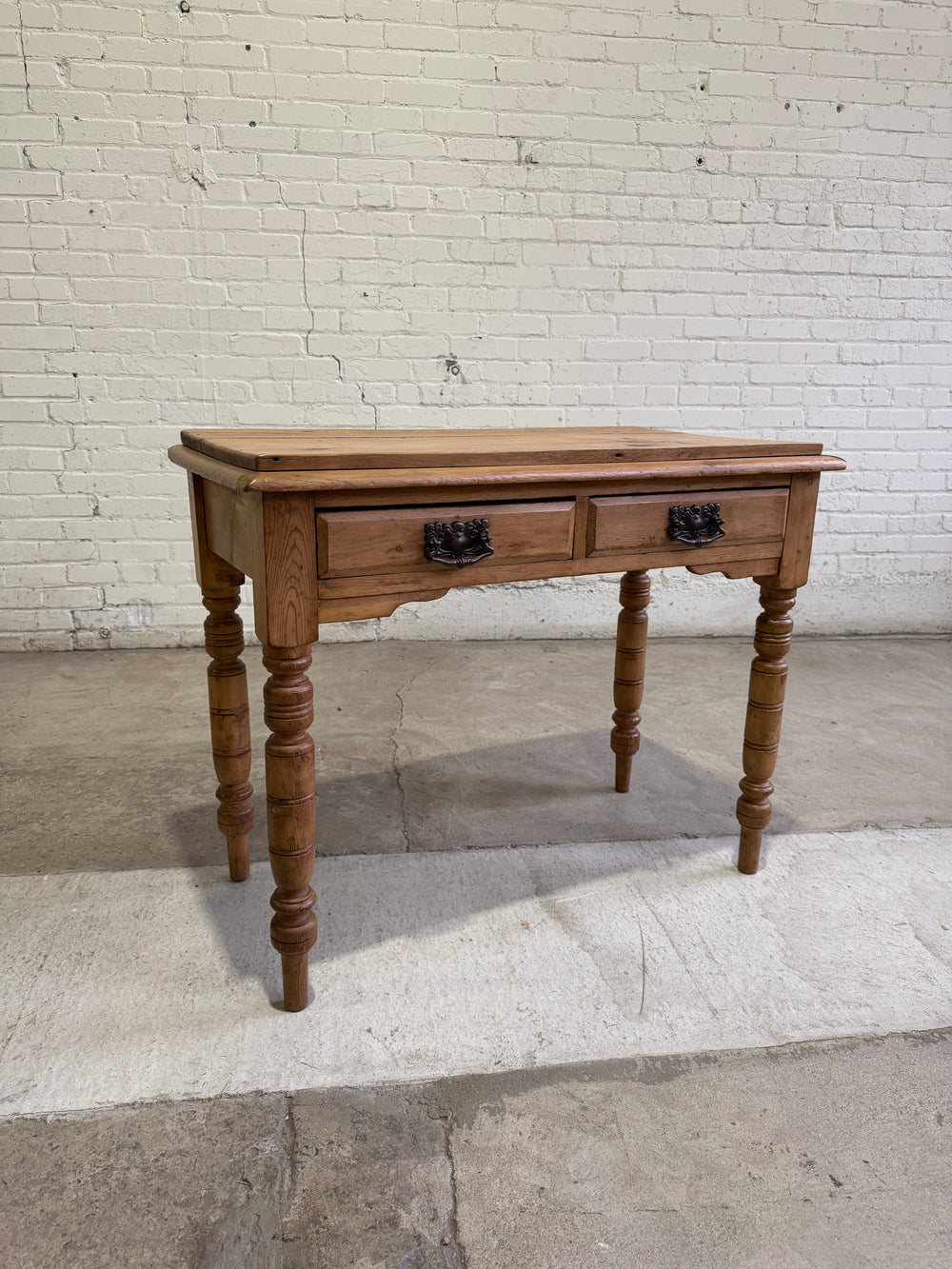 Antique Pine English Side Table with Drawers c. 1880
