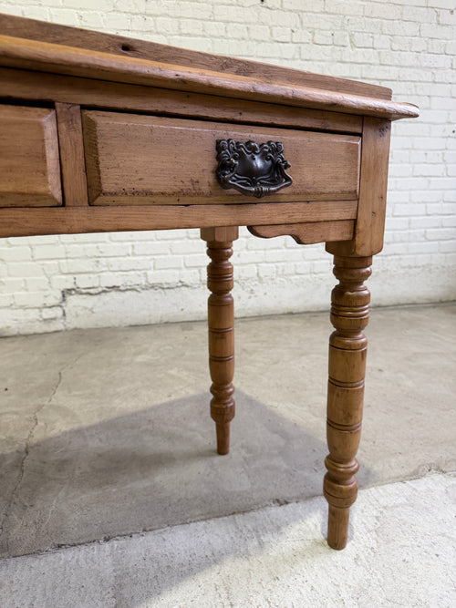 Antique Pine English Side Table with Drawers c. 1880