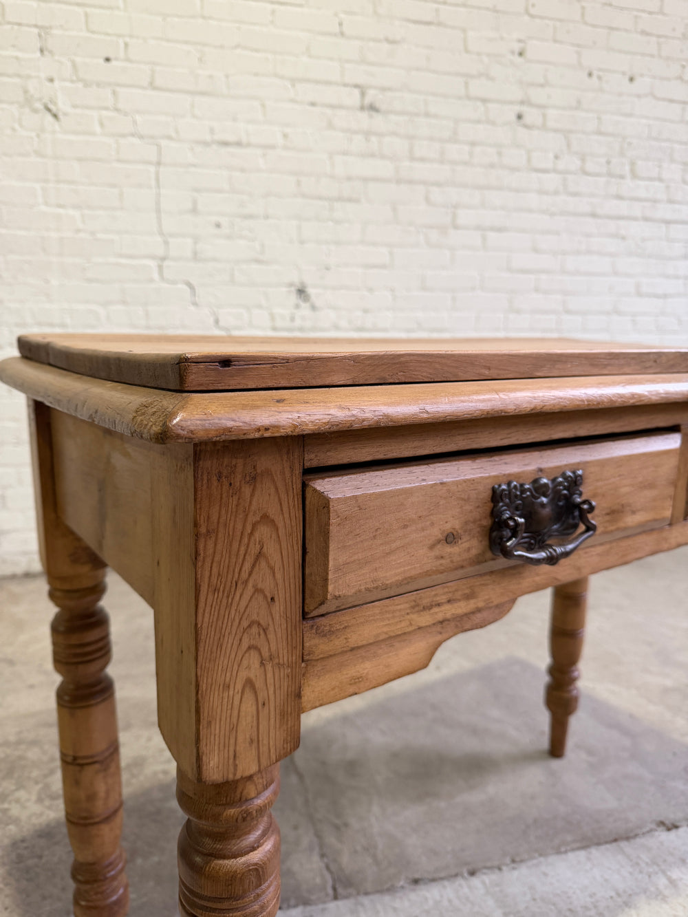 Antique Pine English Side Table with Drawers c. 1880