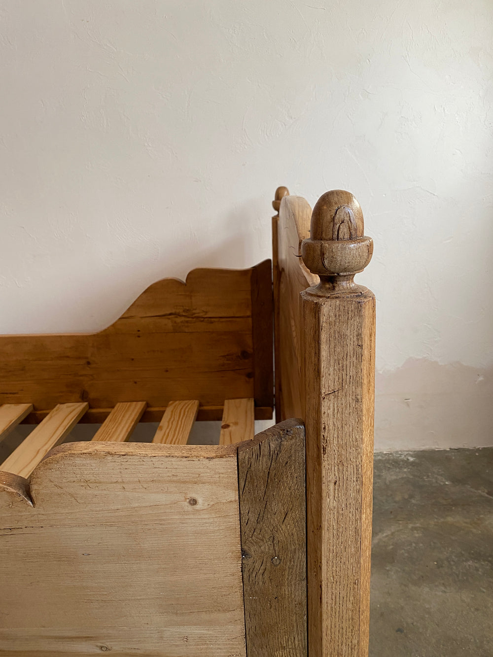 Antique Pine Sleigh Bed with Acorn Finials c. 1890