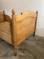 Antique Pine Sleigh Bed with Acorn Finials c. 1890
