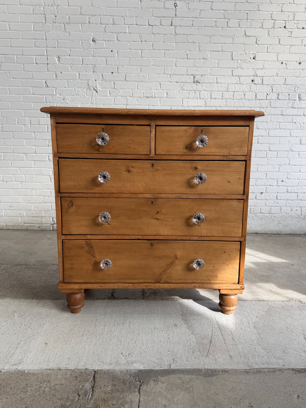 Antique Pine English Dresser with Glass Knobs, c. 1890