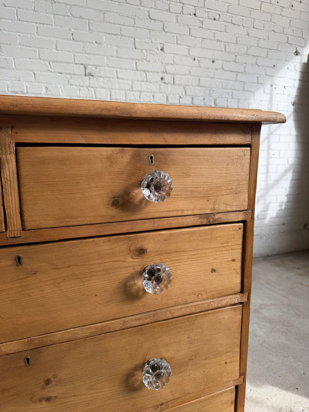 Antique Pine English Dresser with Glass Knobs, c. 1890
