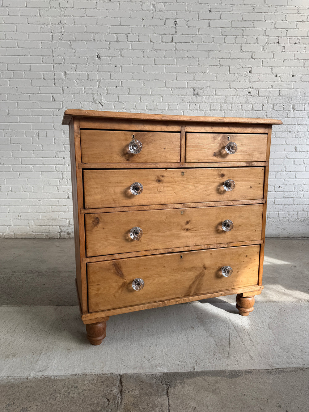 Antique Pine English Dresser with Glass Knobs, c. 1890