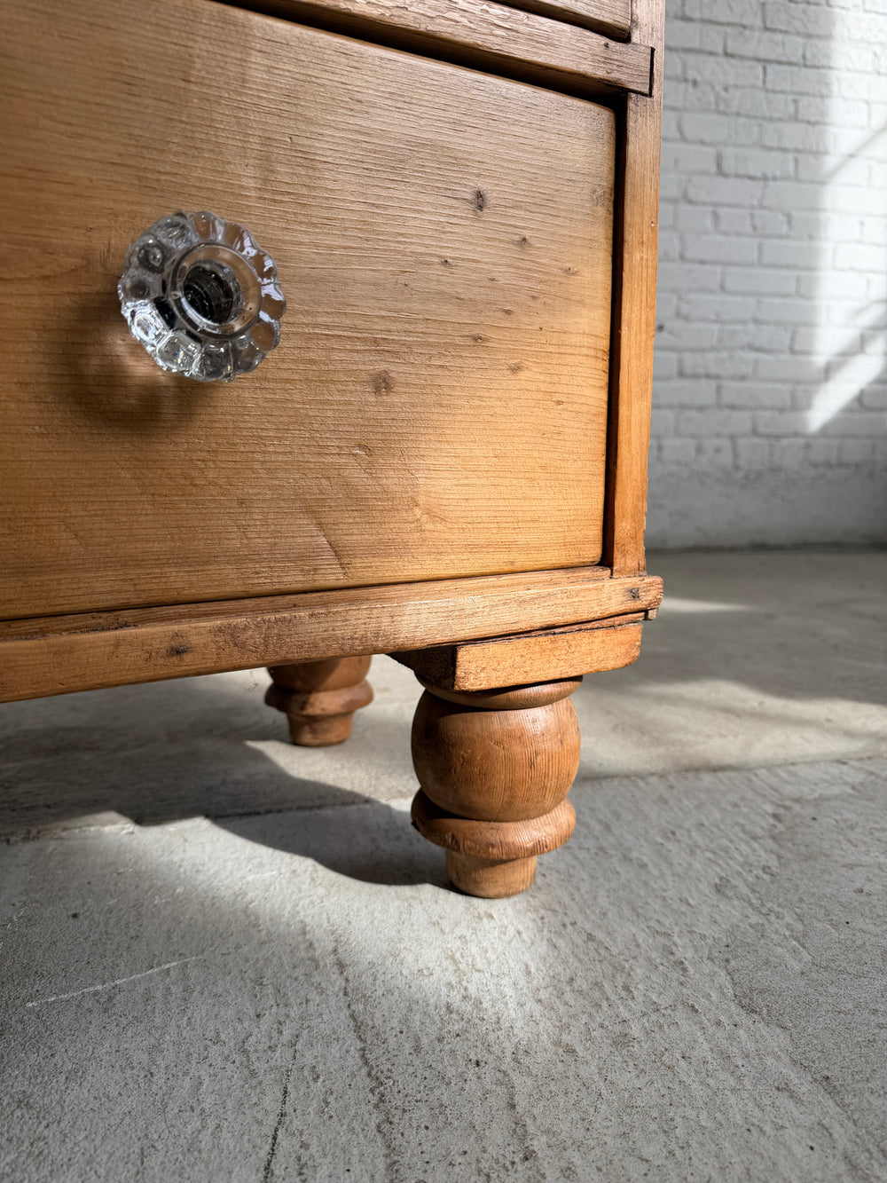 Antique Pine English Dresser with Glass Knobs, c. 1890