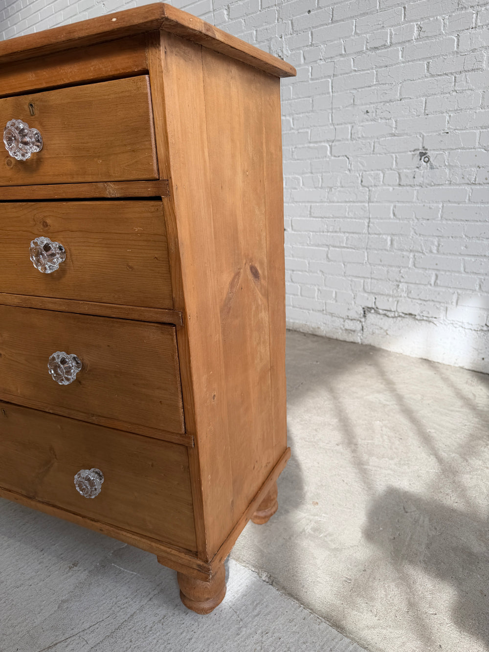 Antique Pine English Dresser with Glass Knobs, c. 1890