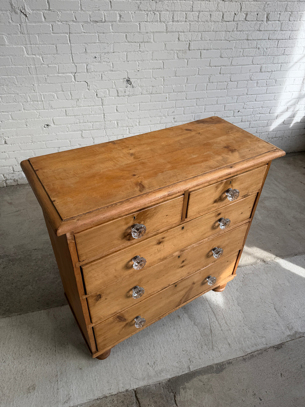 Antique Pine English Dresser with Glass Knobs, c. 1890