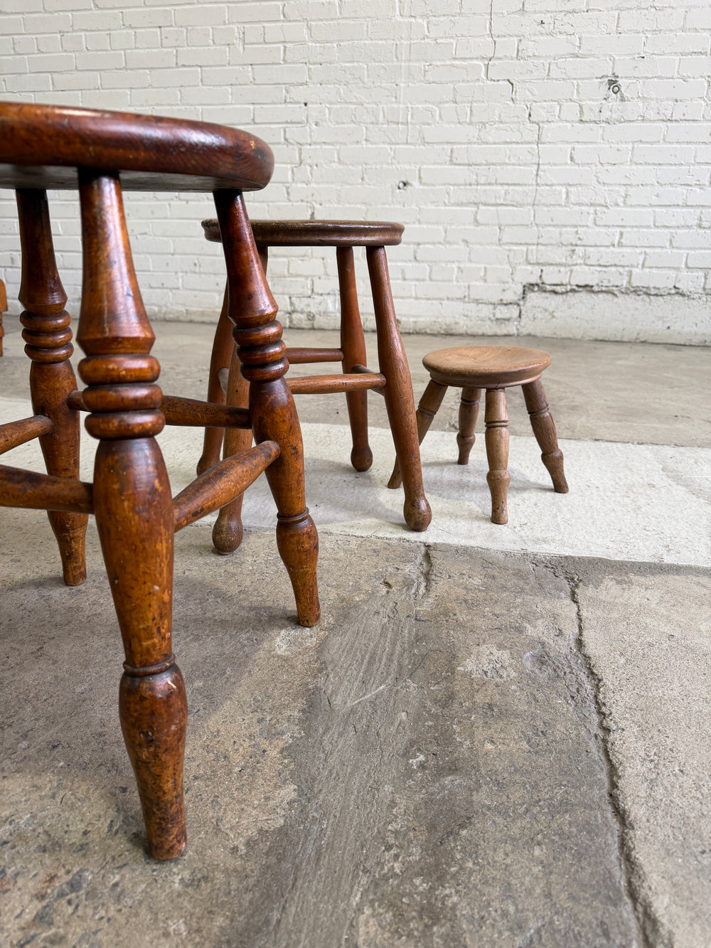 Small Antique Pine English Stool c. 1890