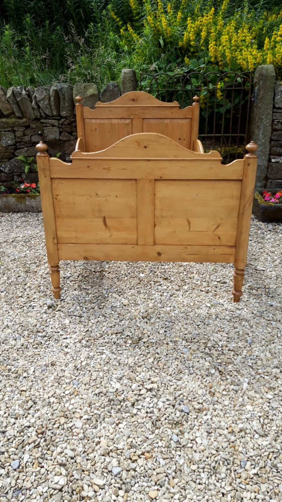 Wide Antique Pine Sleigh Bed c. 1890