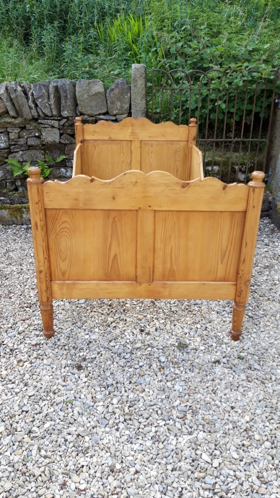 Antique Pine Sleigh Bed with Deep Side Rails c. 1890