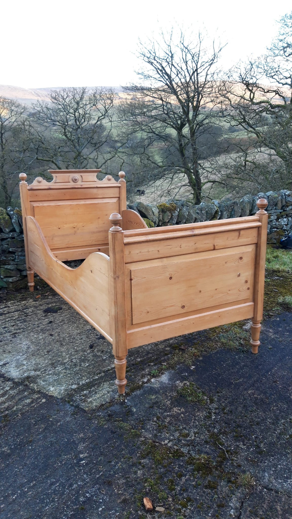 Antique Pine Sleigh Bed, c. 1890