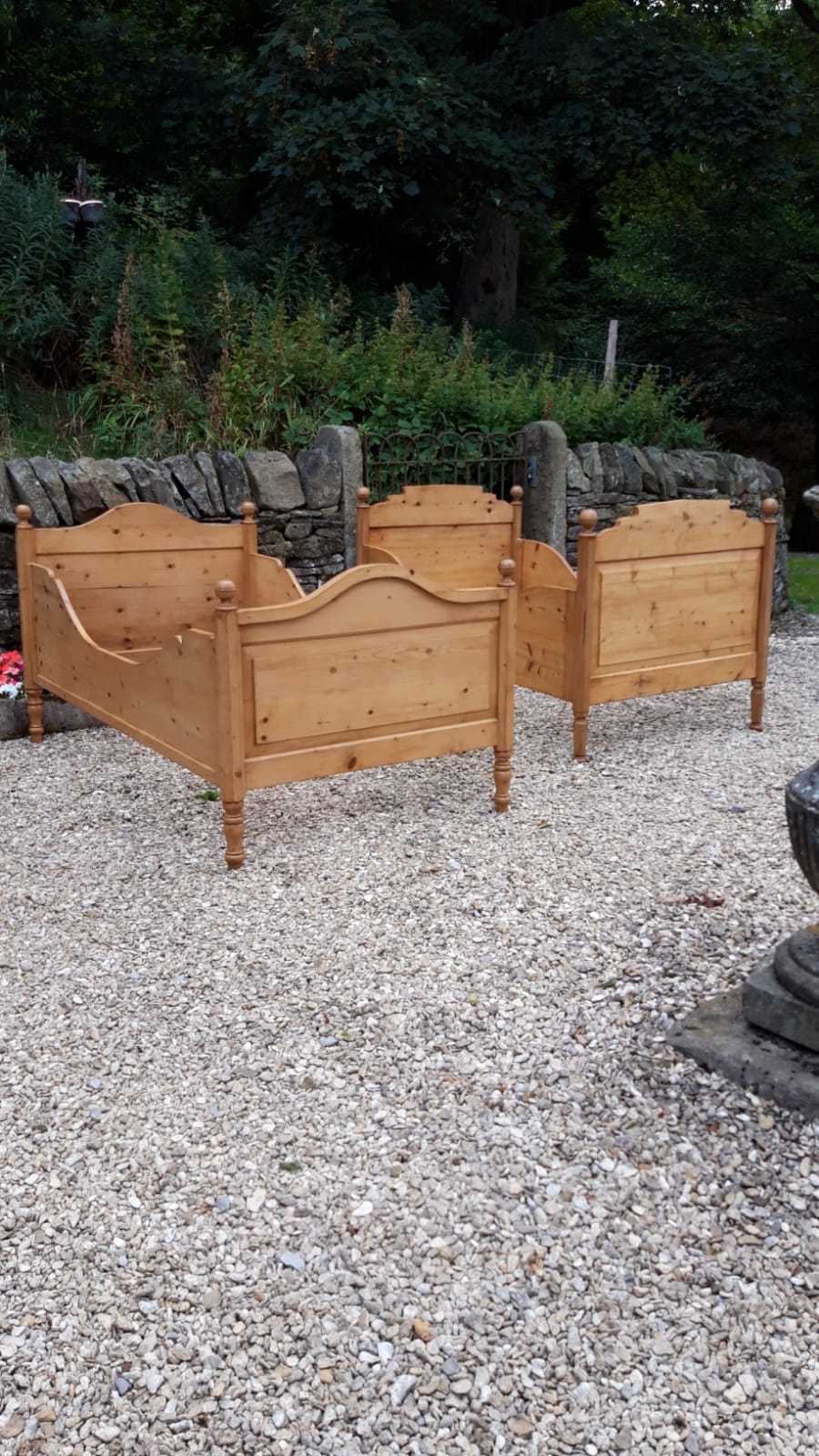 Antique Pine Sleigh Bed with Squared Top, c. 1900