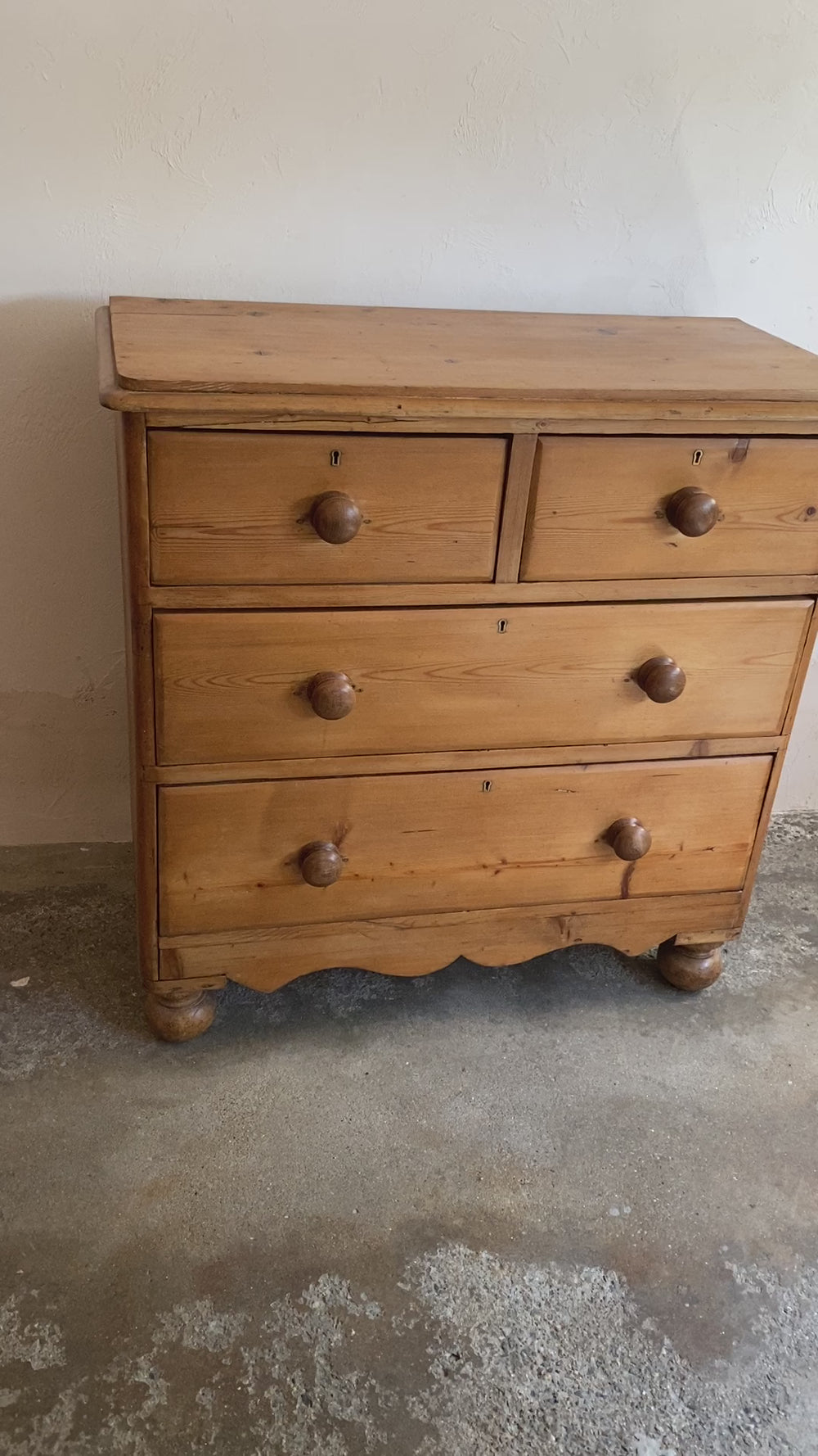 Antique Pine English Chest of Drawers with Wavy Skirt c. 1880