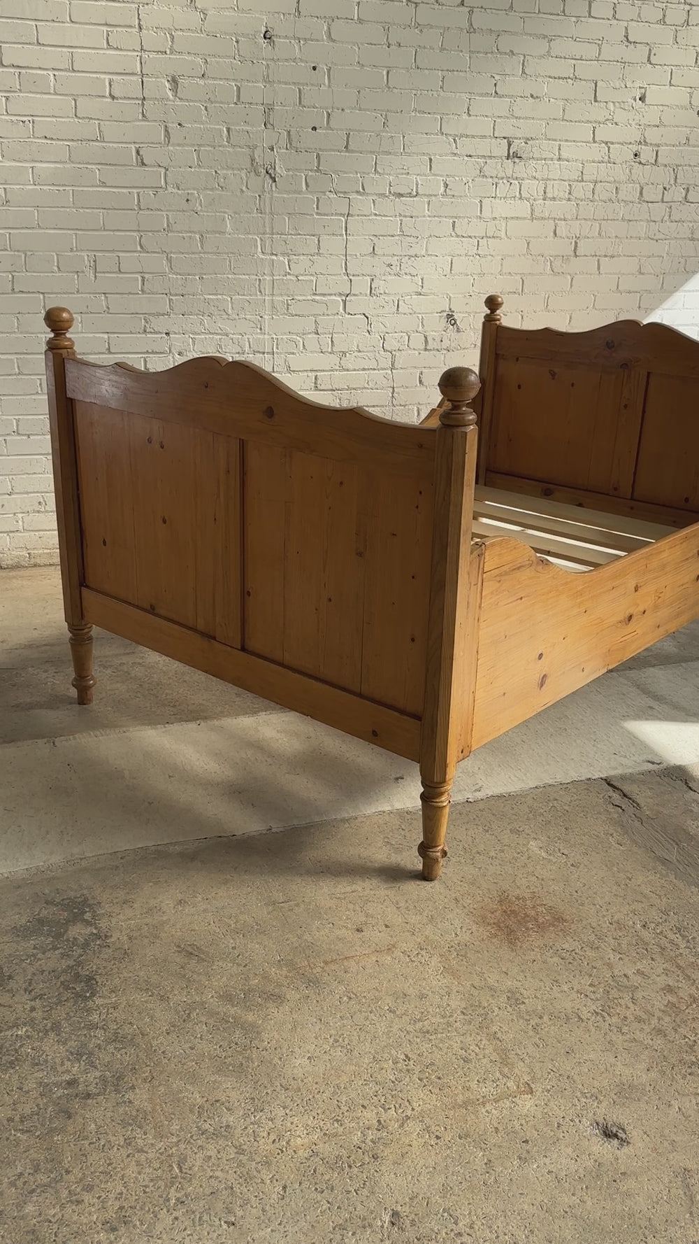 Extra Wide Antique Pine Sleigh Bed, c. 1900