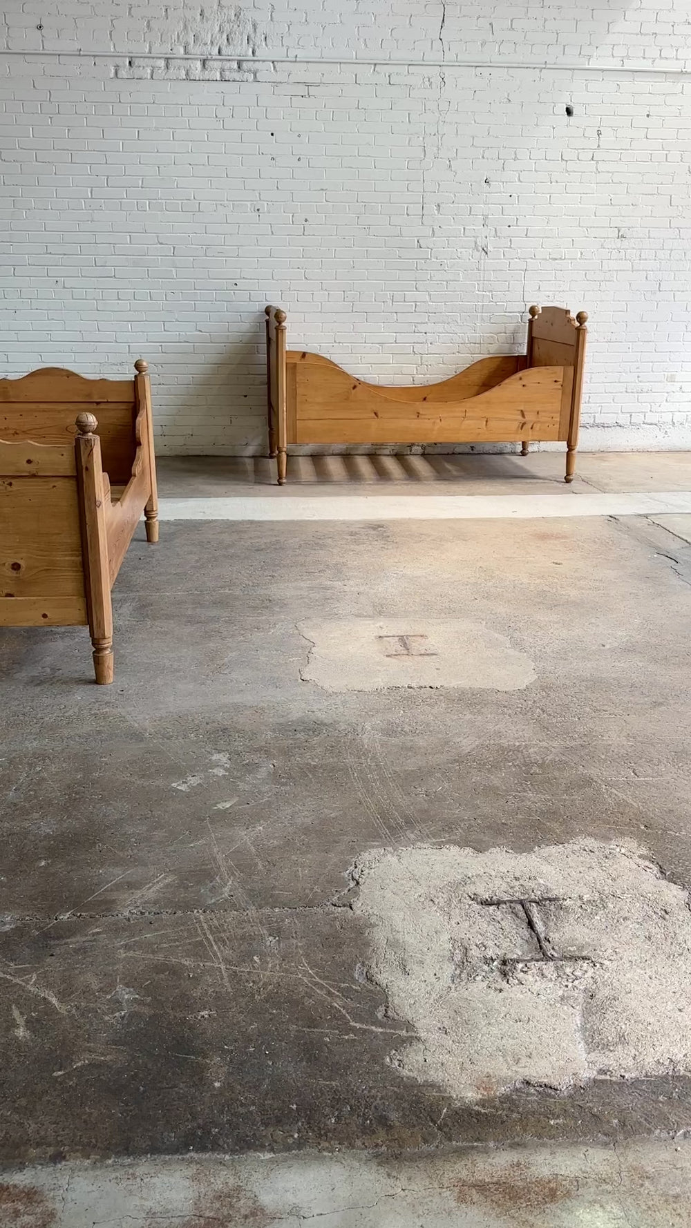 Antique Pine Sleigh Bed with Squared Top, c. 1900