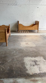 Antique Pine Sleigh Bed with Squared Top, c. 1900