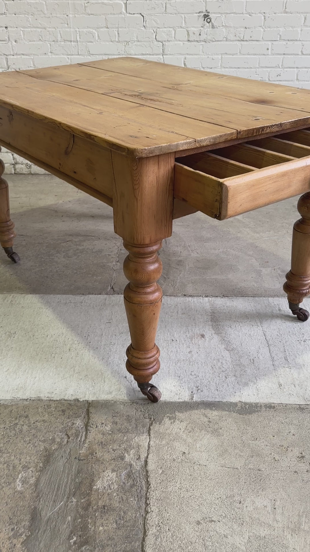 Antique Pine English Farmhouse Table on Castors, c. 1880