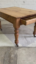 Antique Pine English Farmhouse Table on Castors, c. 1880