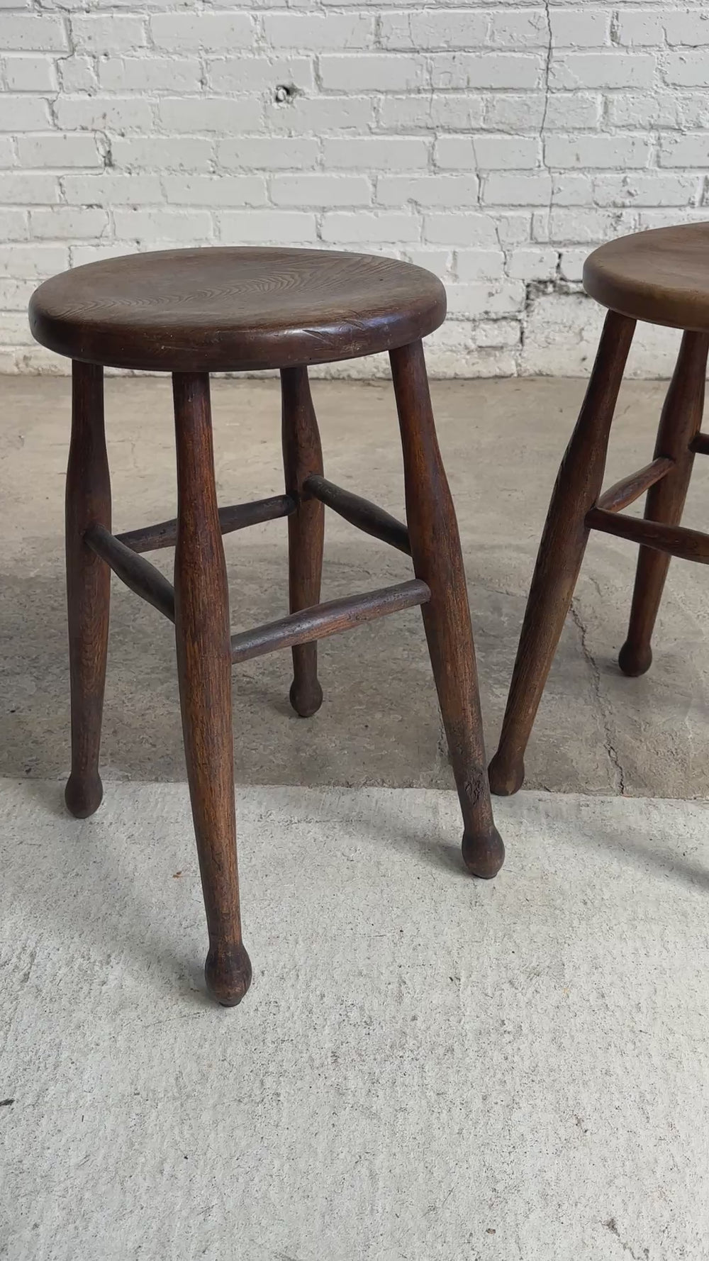 A Pair of Antique Elm English Stools, c. 1880
