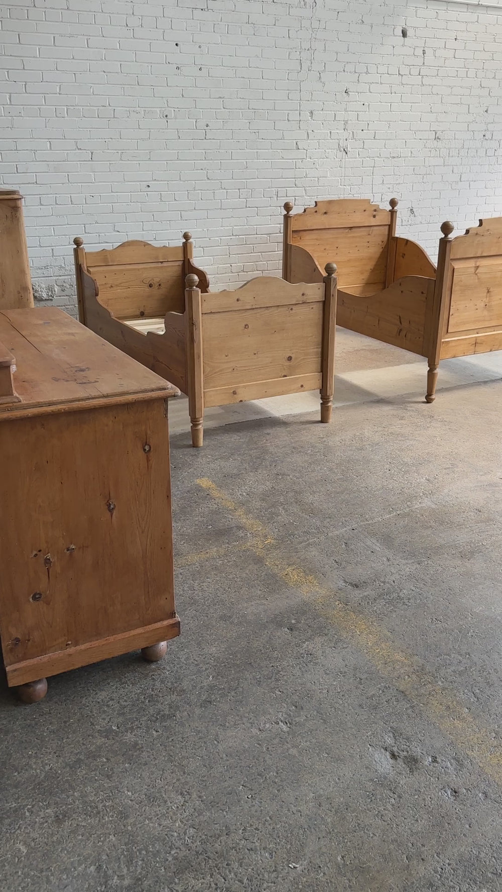 Antique Pine Sleigh Bed with Squared Top, c. 1900