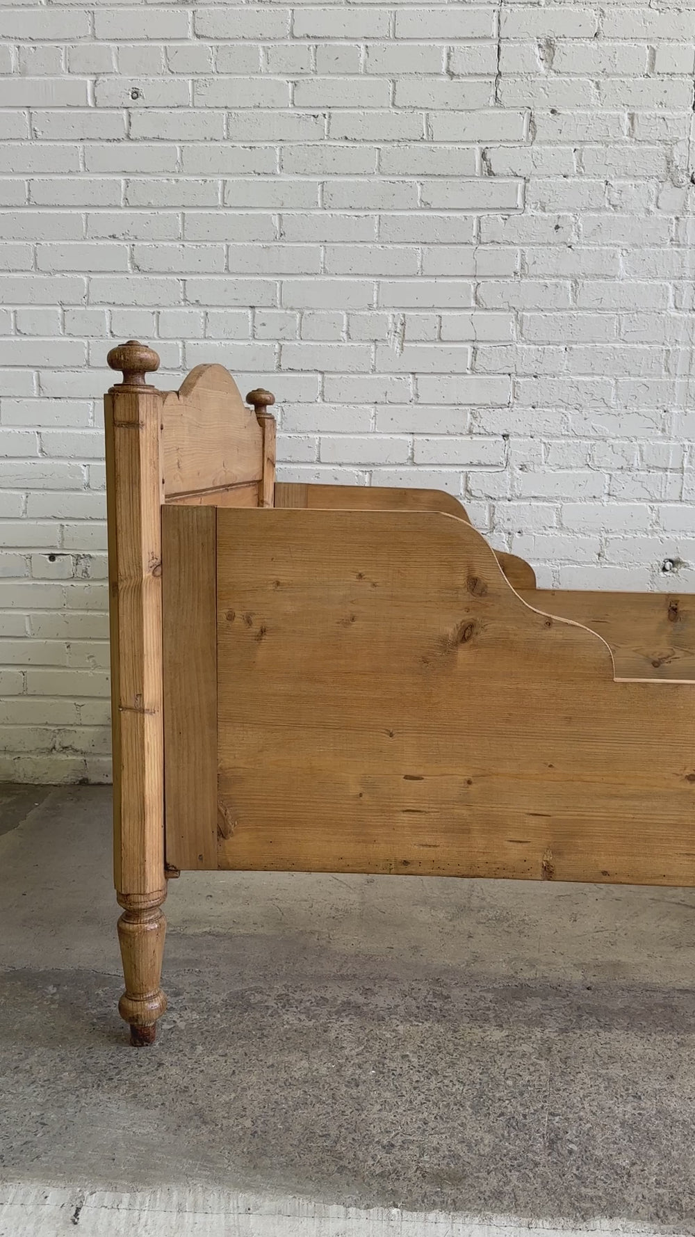 Antique Pine Sleigh Bed with Deep Side Rails