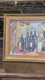 Bottles Still Life: Vintage Swedish Oil on Canvas