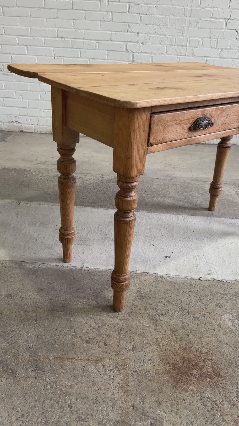 Antique Pine Two Drawer Drop Leaf Scullery Table, c. 1880