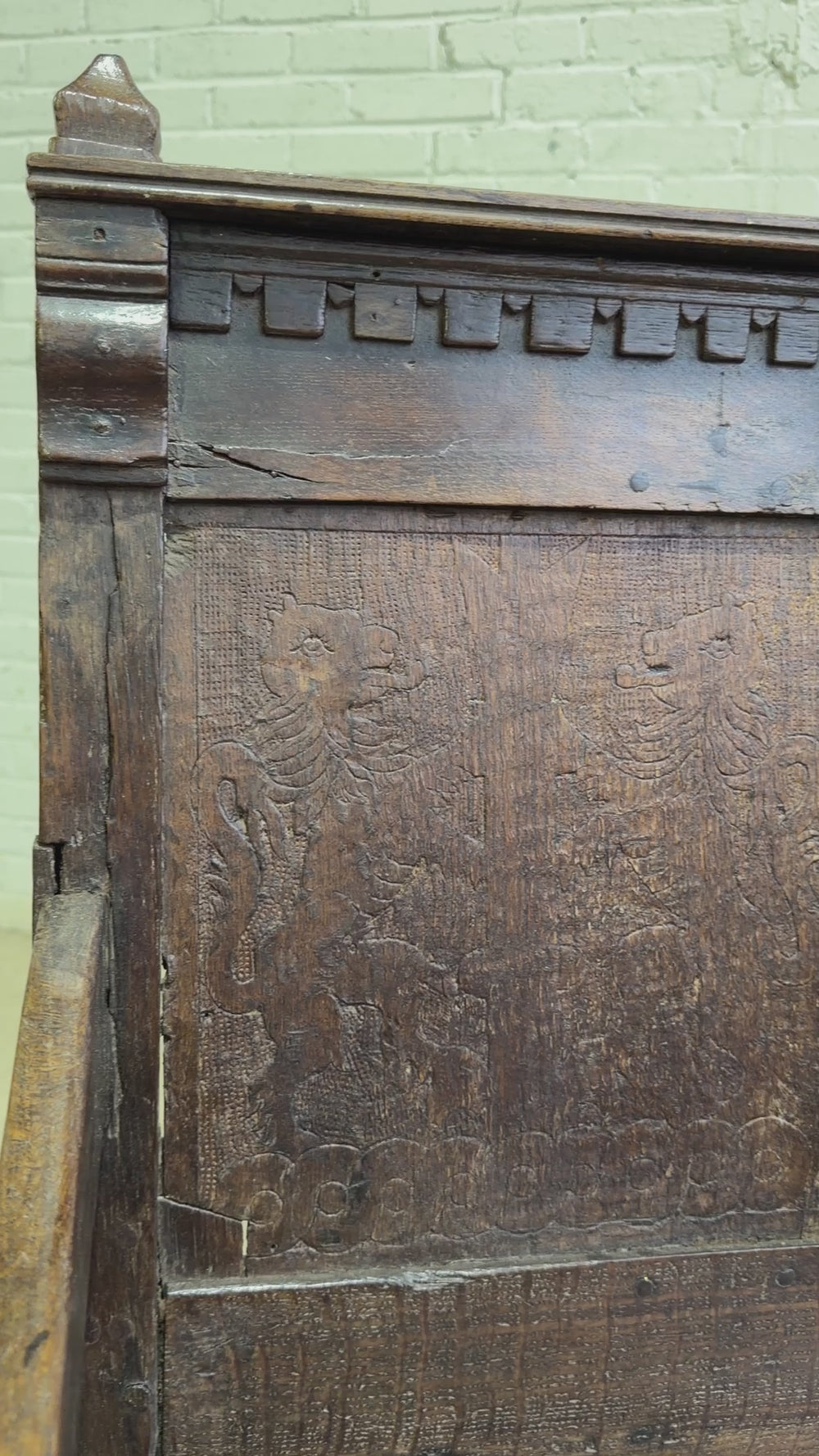 An 18th Century Antique Oak Carved Bench, c. 1760