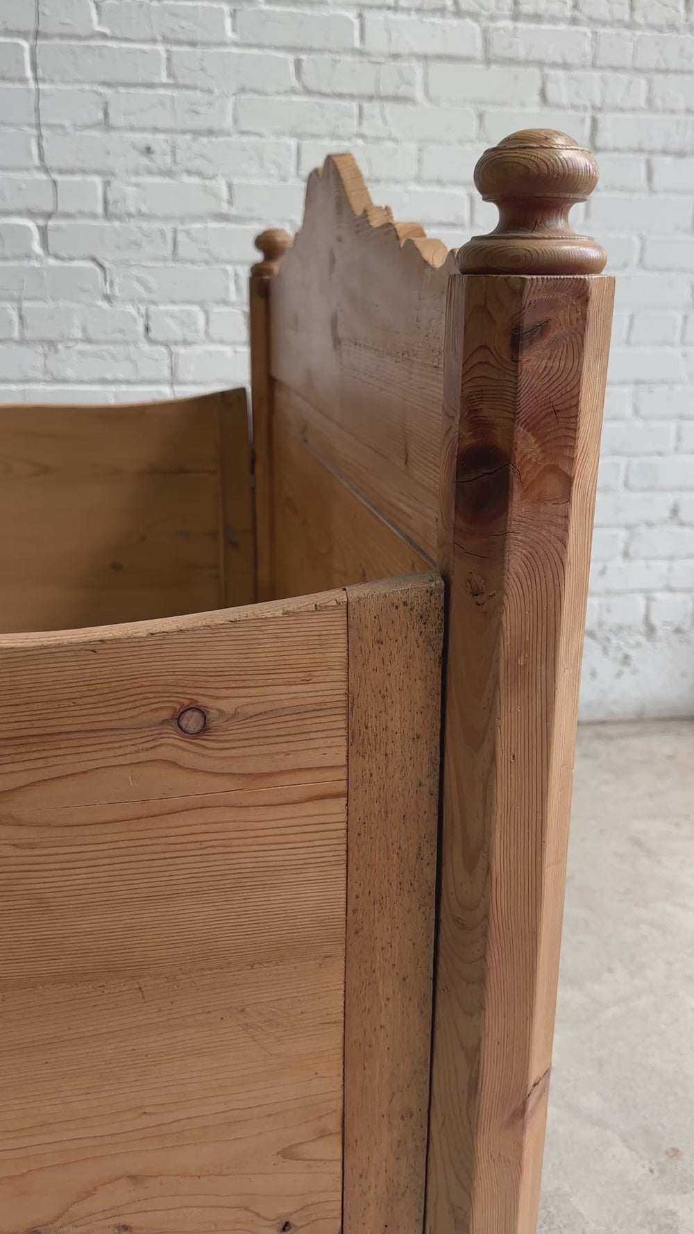 Antique Pine Sleigh Bed with Scalloping c. 1880