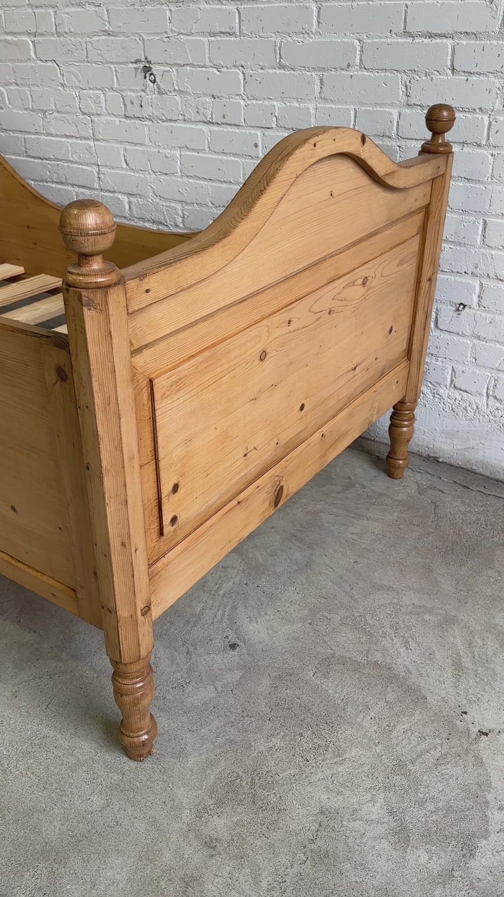 Antique Pine Sleigh Bed with Curved Siderails c. 1900
