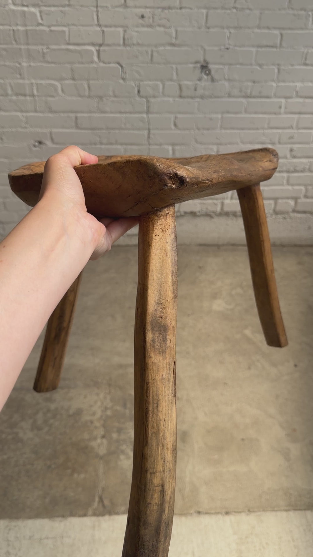 A Large Antique French Milking Stool with Shaped Seat, c. 1900
