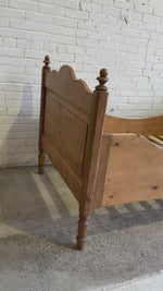 Antique Pine Sleigh Bed with Turned Finials c. 1900