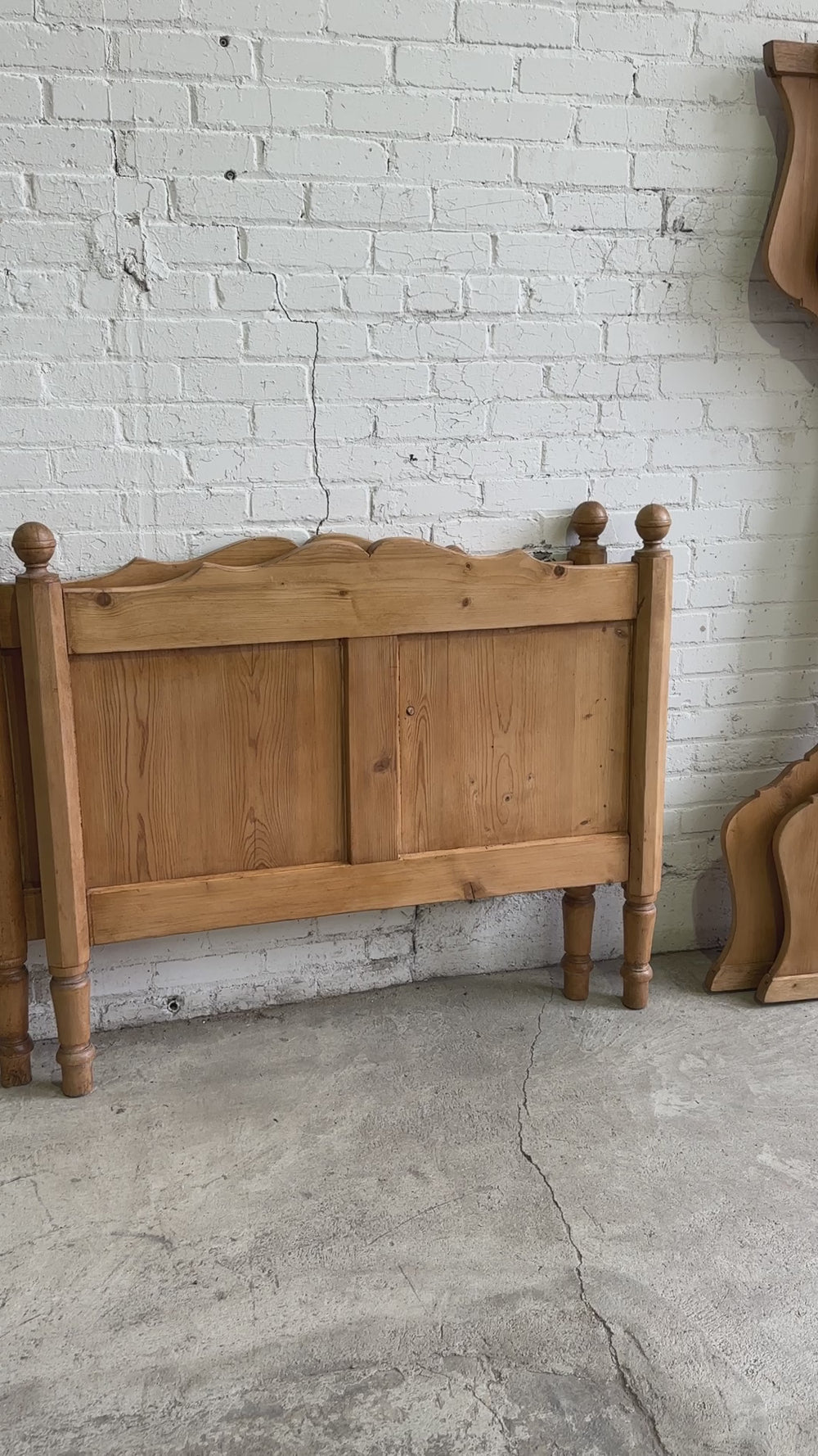Antique Pine Sleigh Bed with Scalloped Side Rails, c. 1880