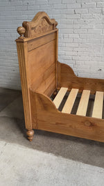 Antique Pine Sleigh Bed with Leaf and Berry Carvings c. 1890