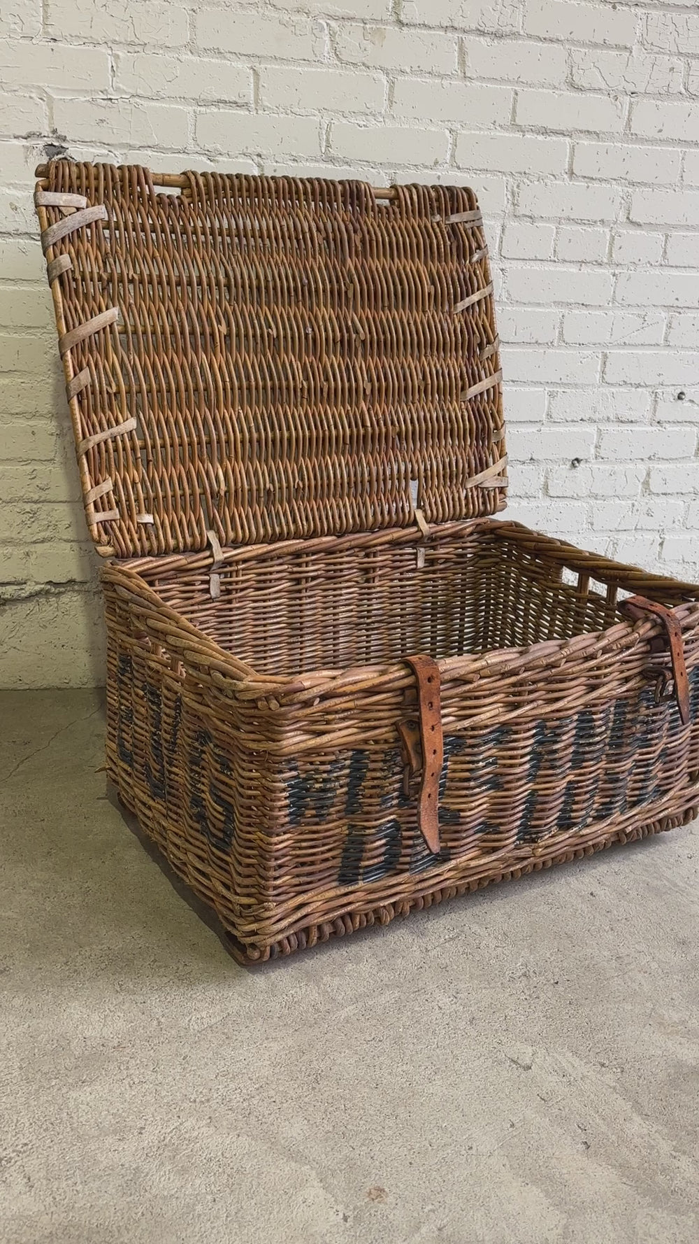 Antique English Mill Basket with Leather Straps, c. 1910