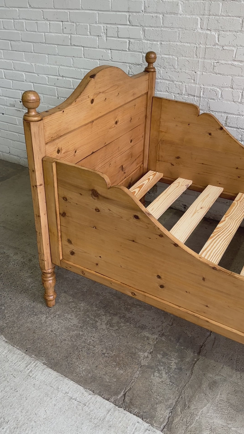 Antique Pine Sleigh Bed with Curved Siderails c. 1900