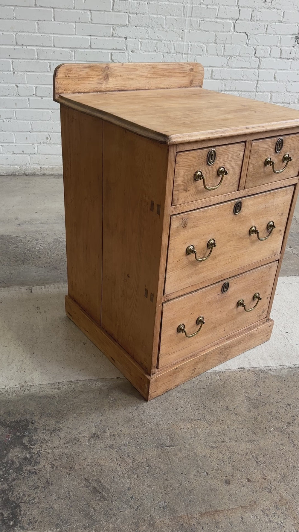 Antique Pine Chest of Drawers or Night Stand with Brass Handles c. 1900