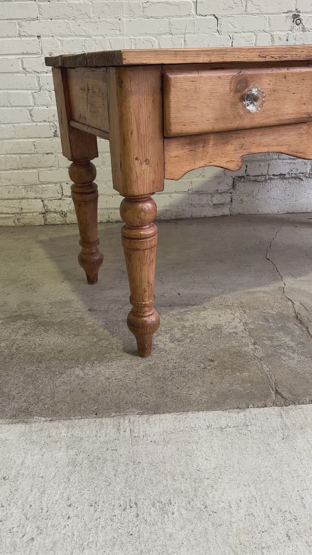 **On Hold** Antique Pine Harvest Table with Glass Knobs c. 1840
