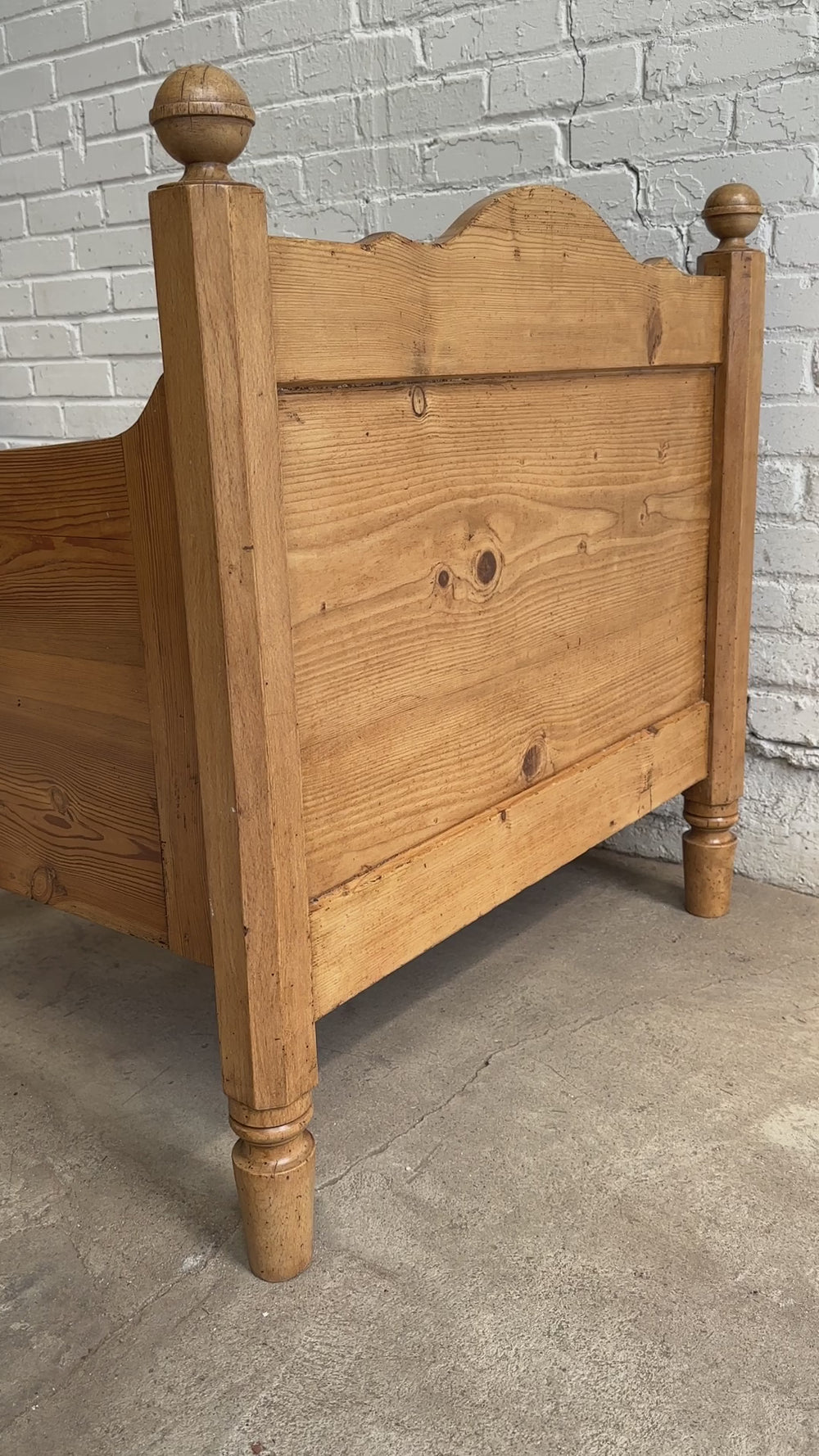 Antique Pine Sleigh Bed with Swoopy Side Rails, c. 1900
